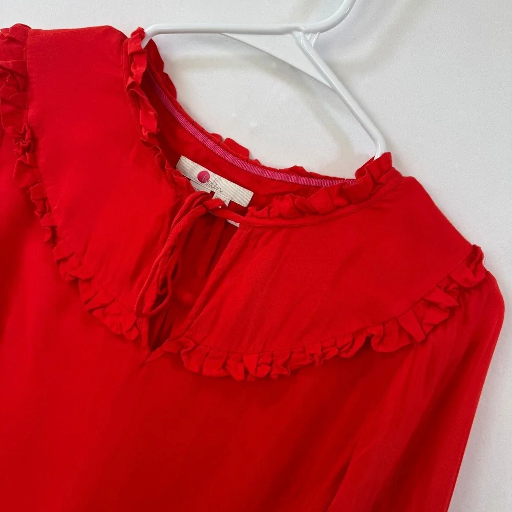 Boden Red Ruffle Collar Tie Neck Long Sleeve Blouse US 4 UK 8 W0269